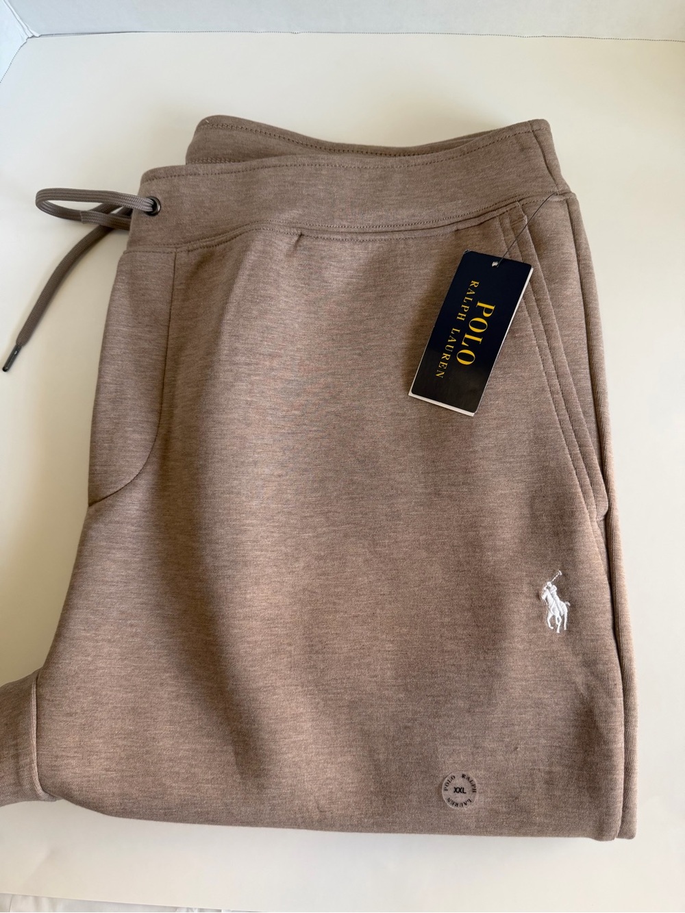 Ralph Lauren Tan Heather Drawstring Joggers with Polo Logo - Picture 8 of 9